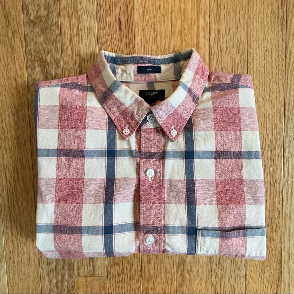 J. Crew Red and Cream Casual Button Down Shirt